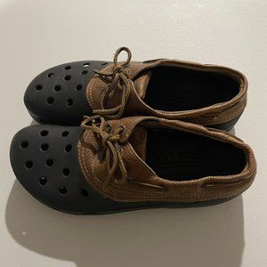 Rare Crocs Islander Brown Leather Pit Crew Boat Shoes Mens size 13